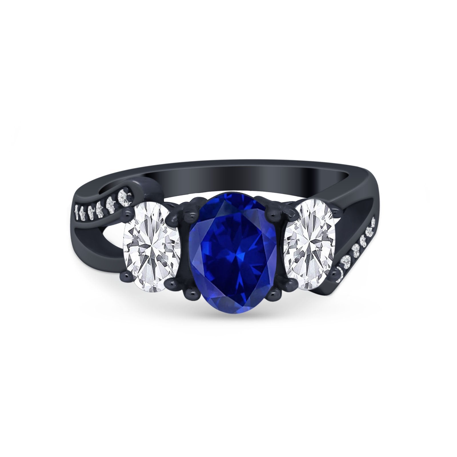 3 Stone Oval Wedding Ring Simulated Cubic Zirconia 925 Sterling Silver