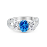 3 Stone Oval Wedding Ring Simulated Cubic Zirconia 925 Sterling Silver