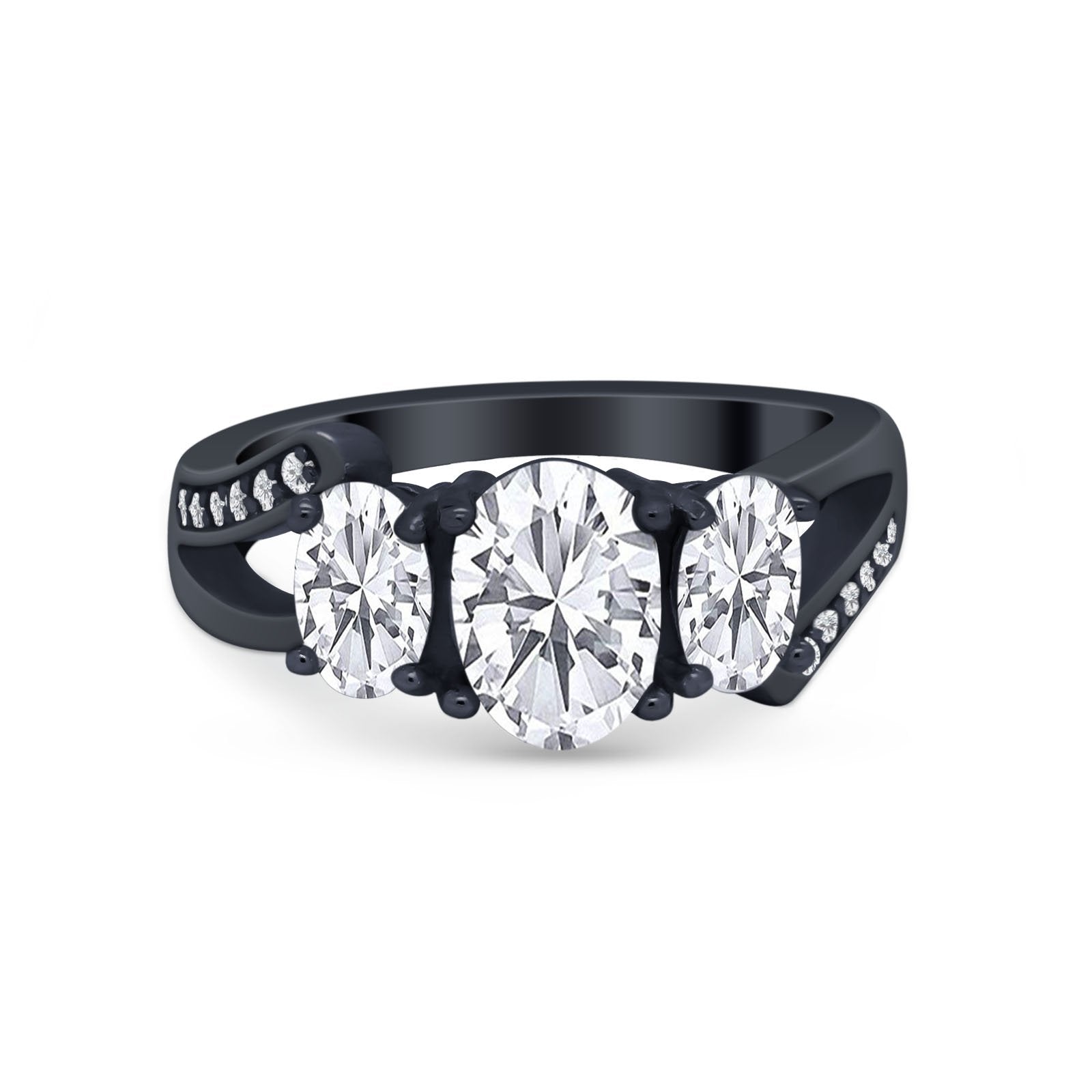 3 Stone Oval Wedding Ring Simulated Cubic Zirconia 925 Sterling Silver