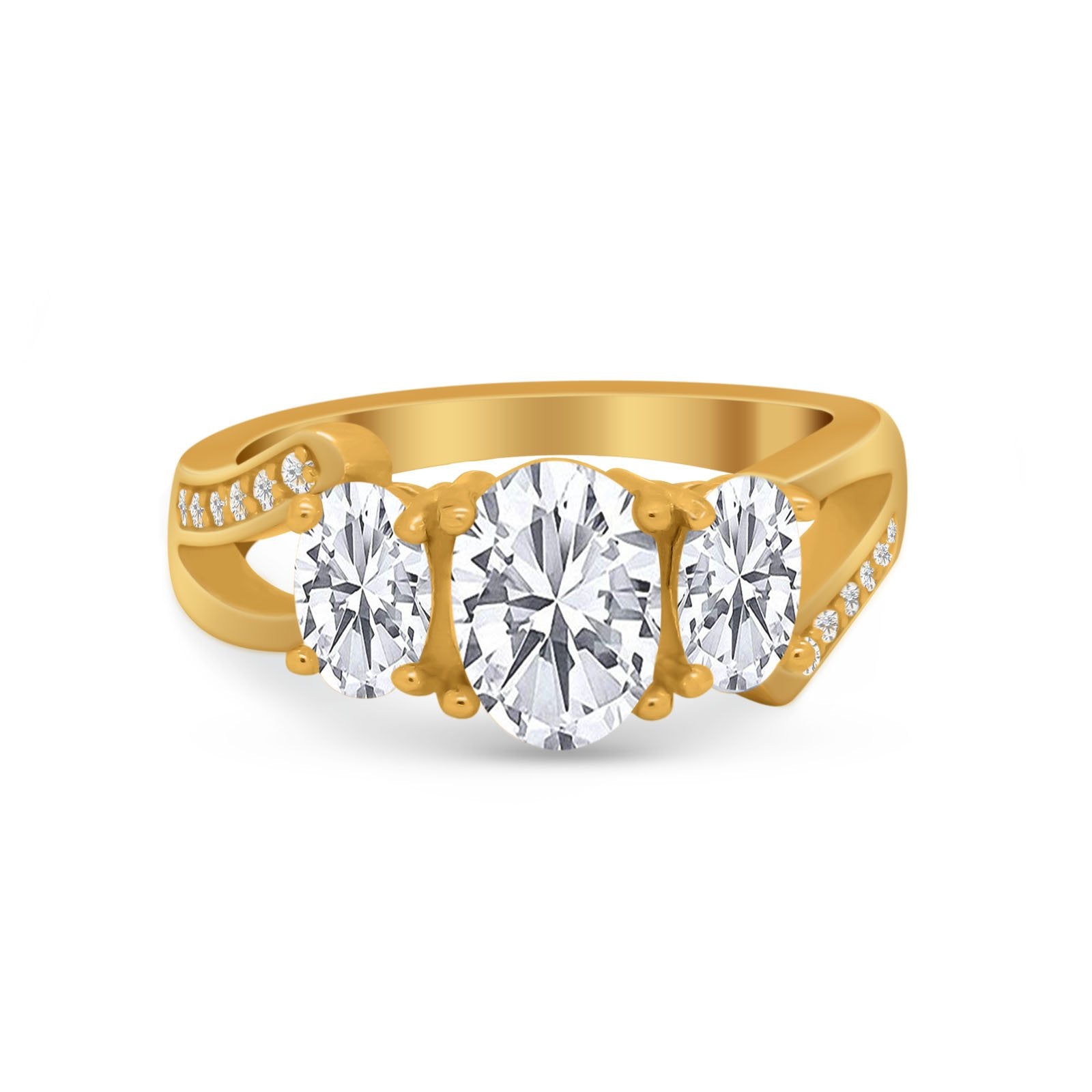 3 Stone Oval Wedding Ring Simulated Cubic Zirconia 925 Sterling Silver
