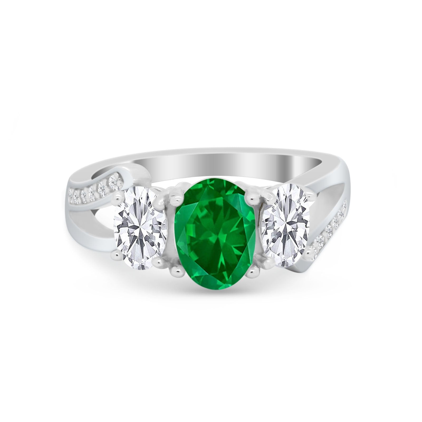 3 Stone Oval Wedding Ring Simulated Cubic Zirconia 925 Sterling Silver