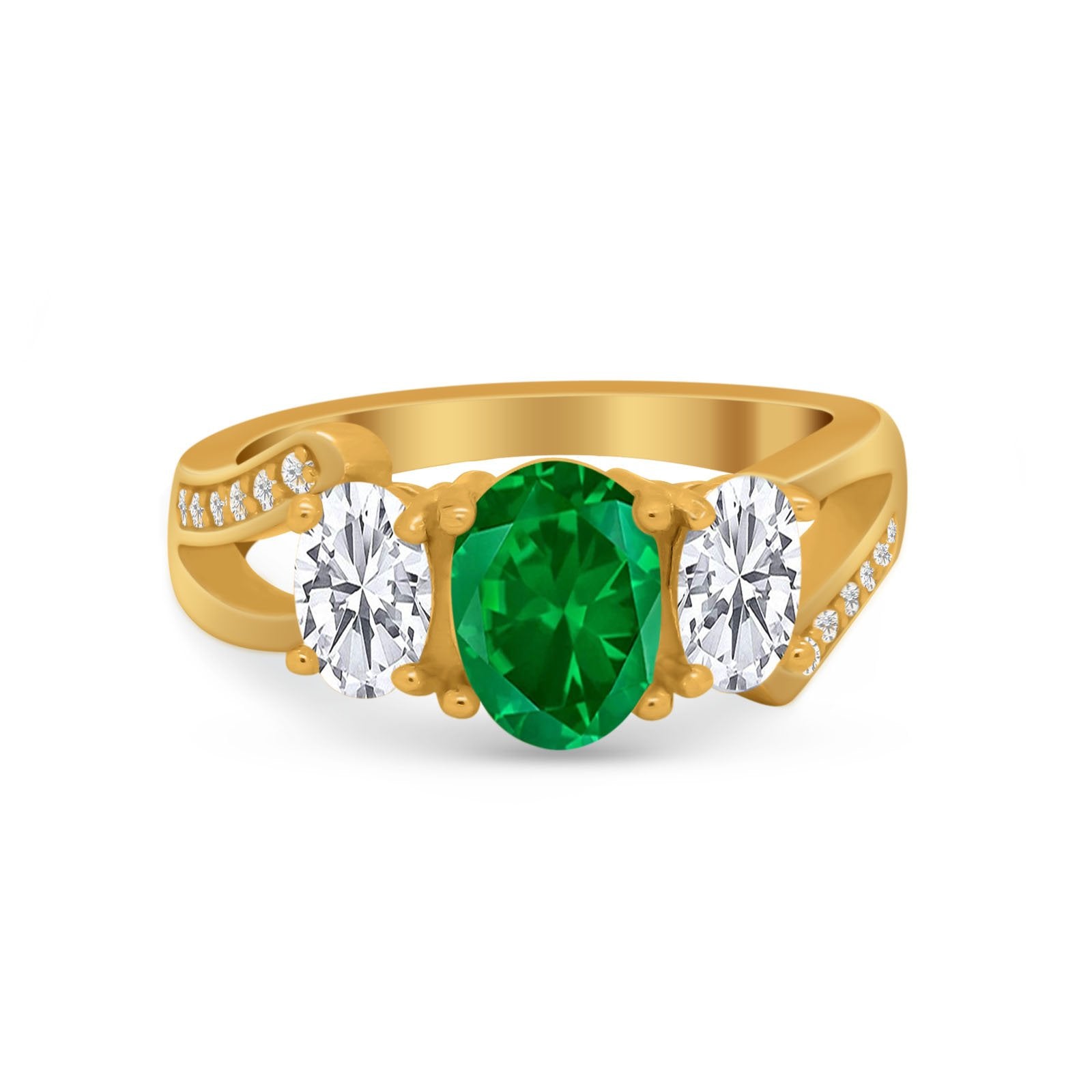 3 Stone Oval Wedding Ring Simulated Cubic Zirconia 925 Sterling Silver