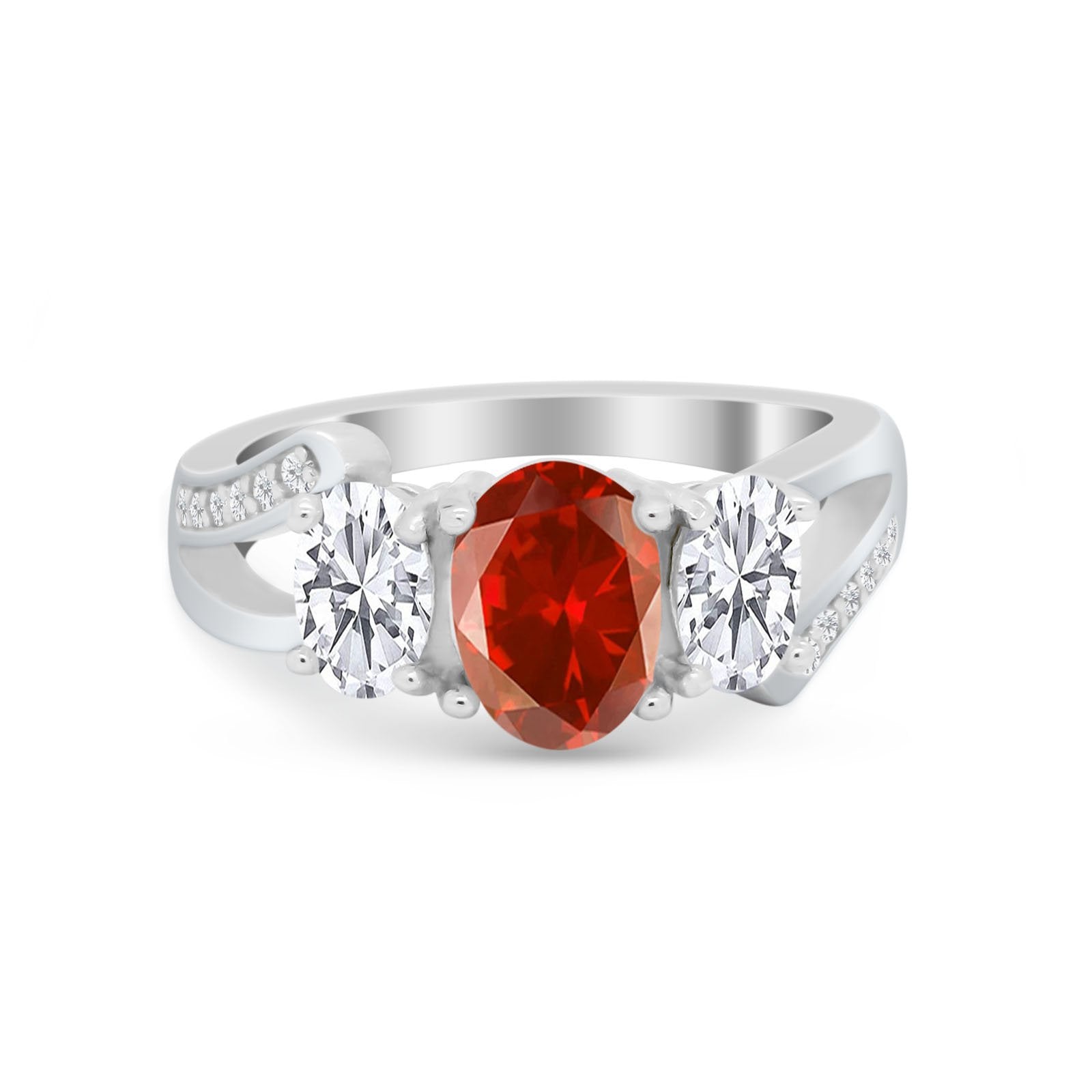 3 Stone Oval Wedding Ring Simulated Cubic Zirconia 925 Sterling Silver