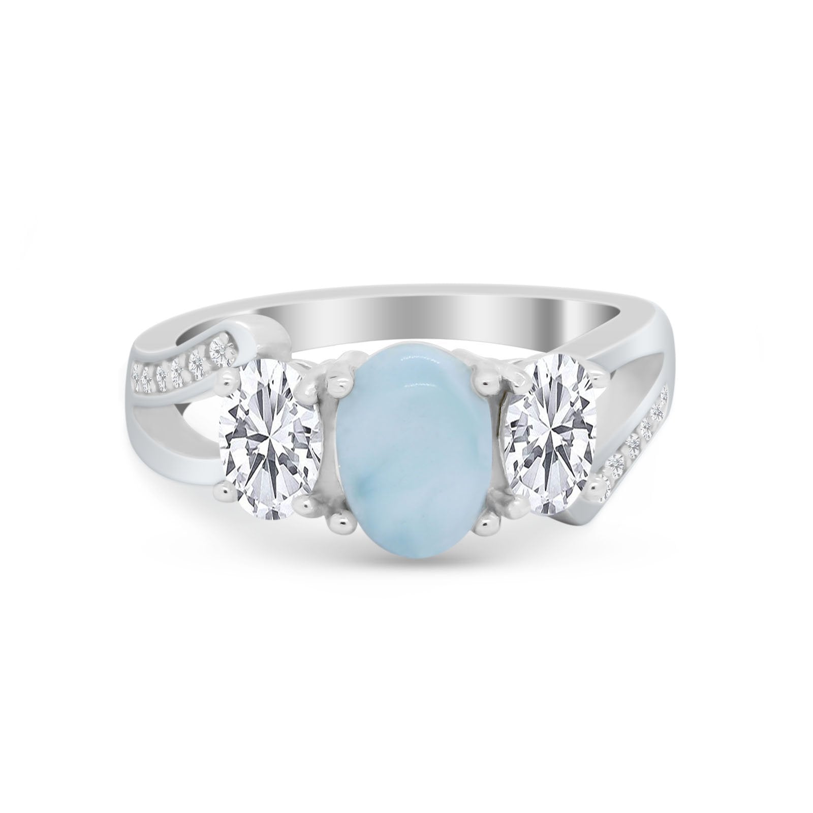 3 Stone Oval Wedding Ring Simulated Cubic Zirconia 925 Sterling Silver