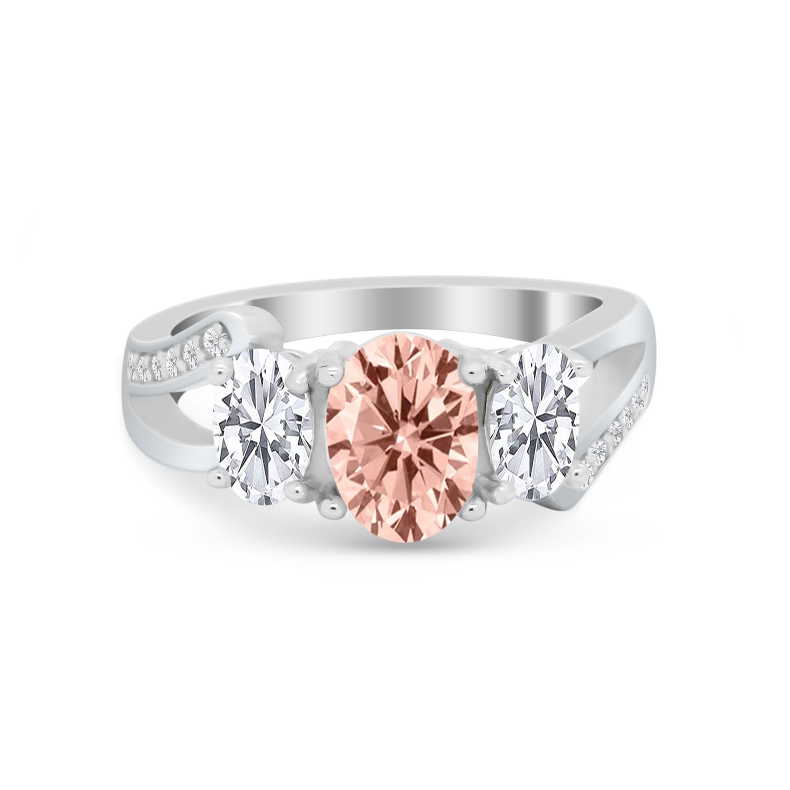 3 Stone Oval Wedding Ring Simulated Cubic Zirconia 925 Sterling Silver