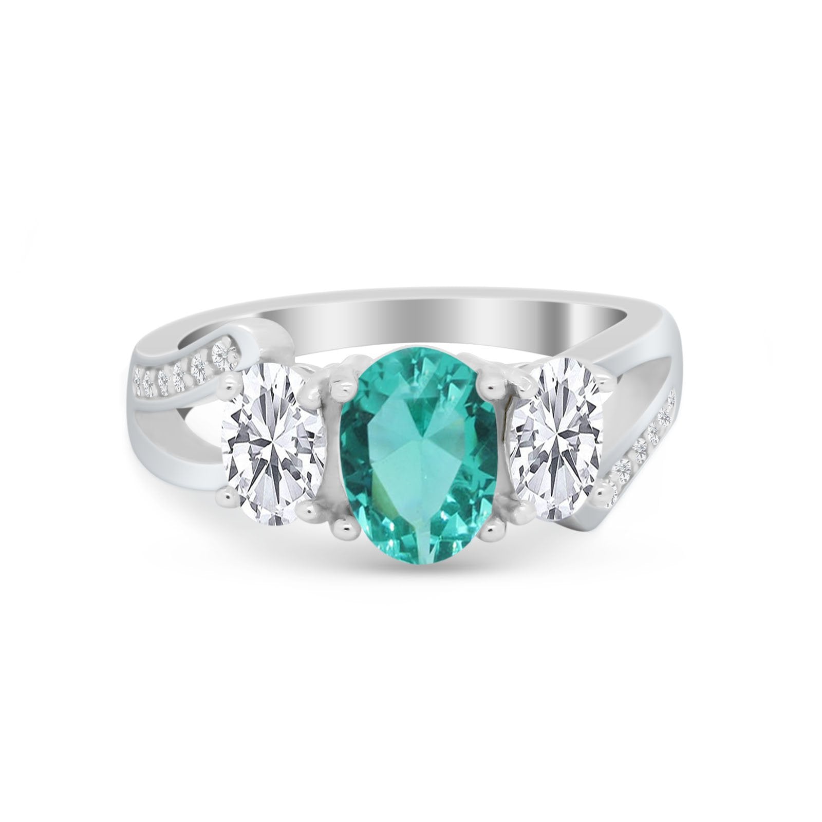 3 Stone Oval Wedding Ring Simulated Cubic Zirconia 925 Sterling Silver