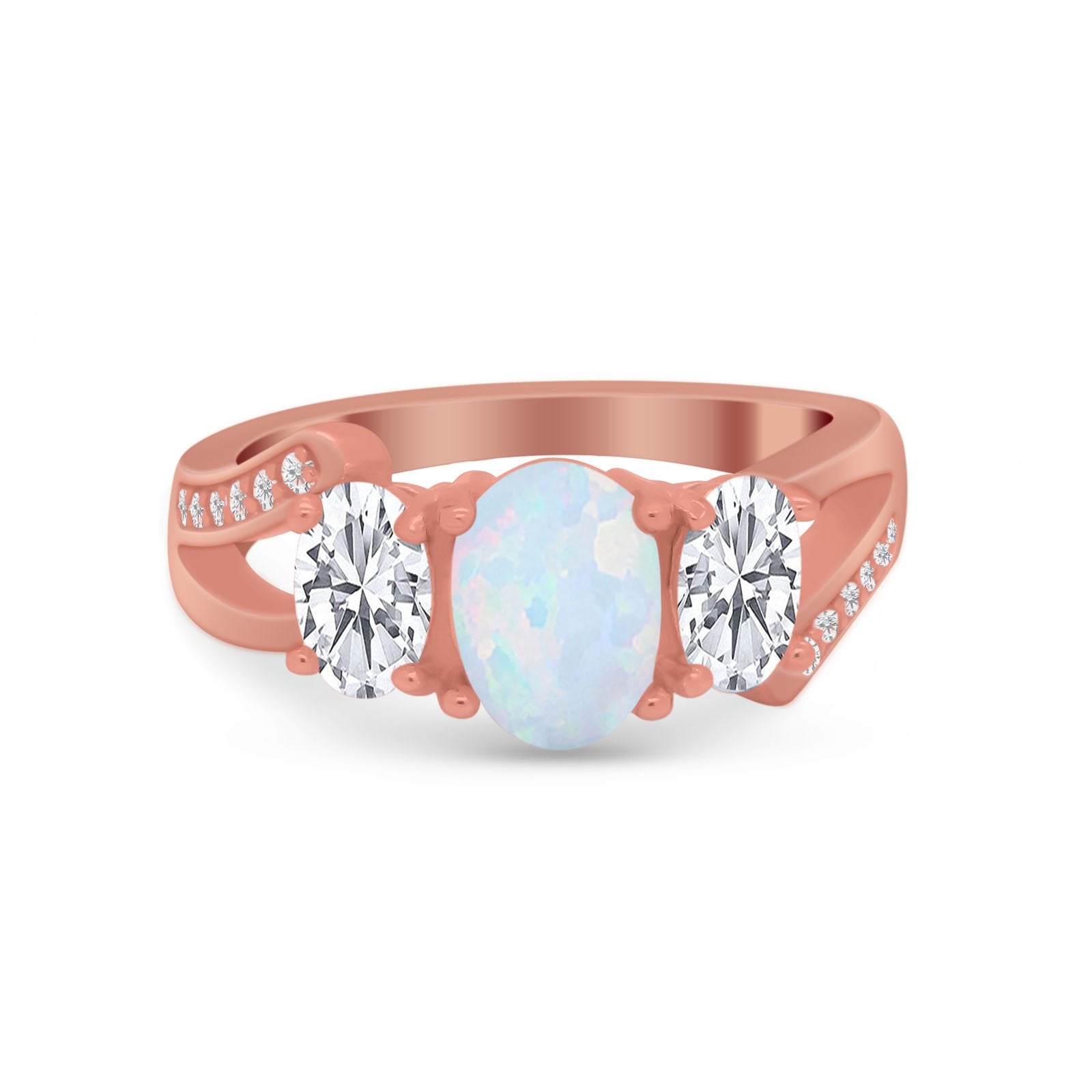 3 Stone Oval Wedding Ring Simulated Cubic Zirconia 925 Sterling Silver