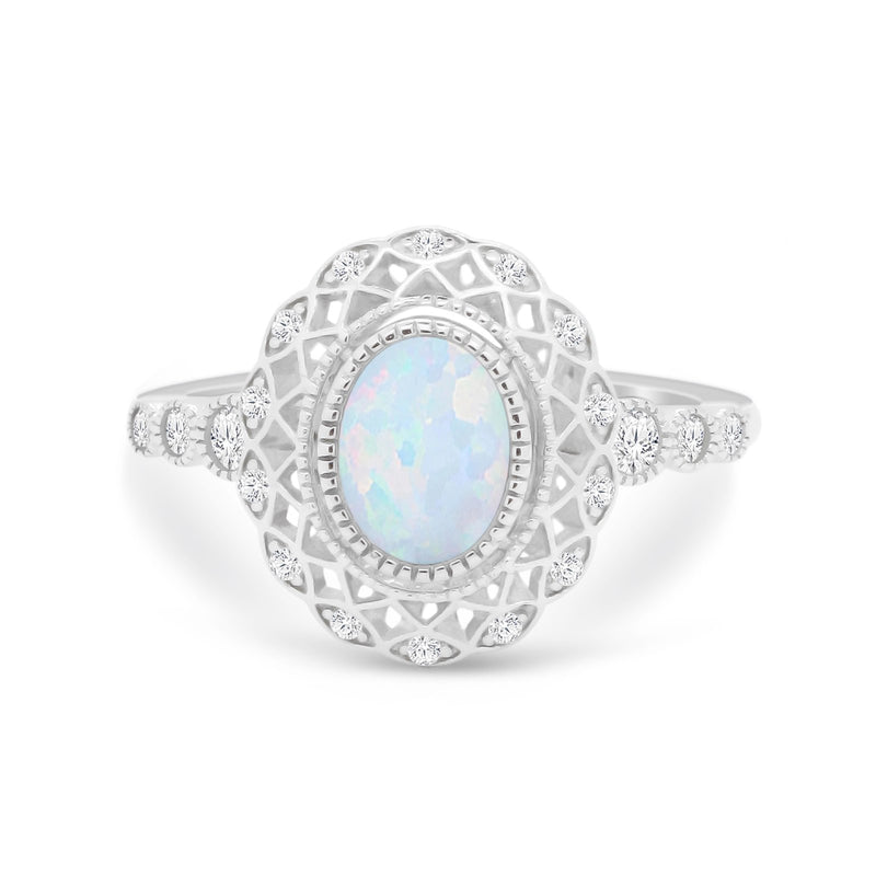 Vintage Style Bezel Oval Ring Simulated Cubic Zirconia 925 Sterling Silver