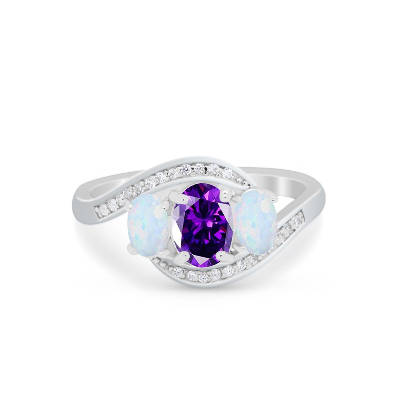 3-Stone Swirl Wedding Ring Round Simulated Cubic Zirconia 925 Sterling Silver