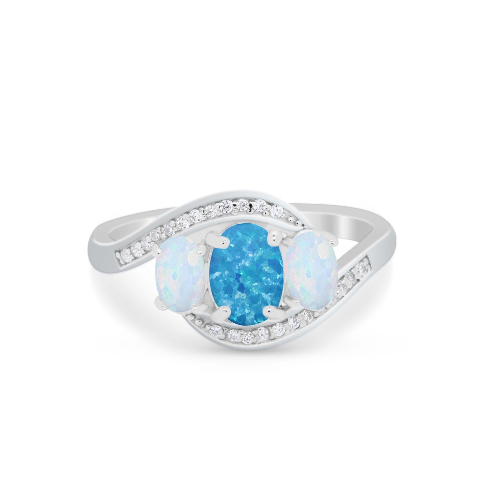 3-Stone Swirl Wedding Ring Round Simulated Cubic Zirconia 925 Sterling Silver
