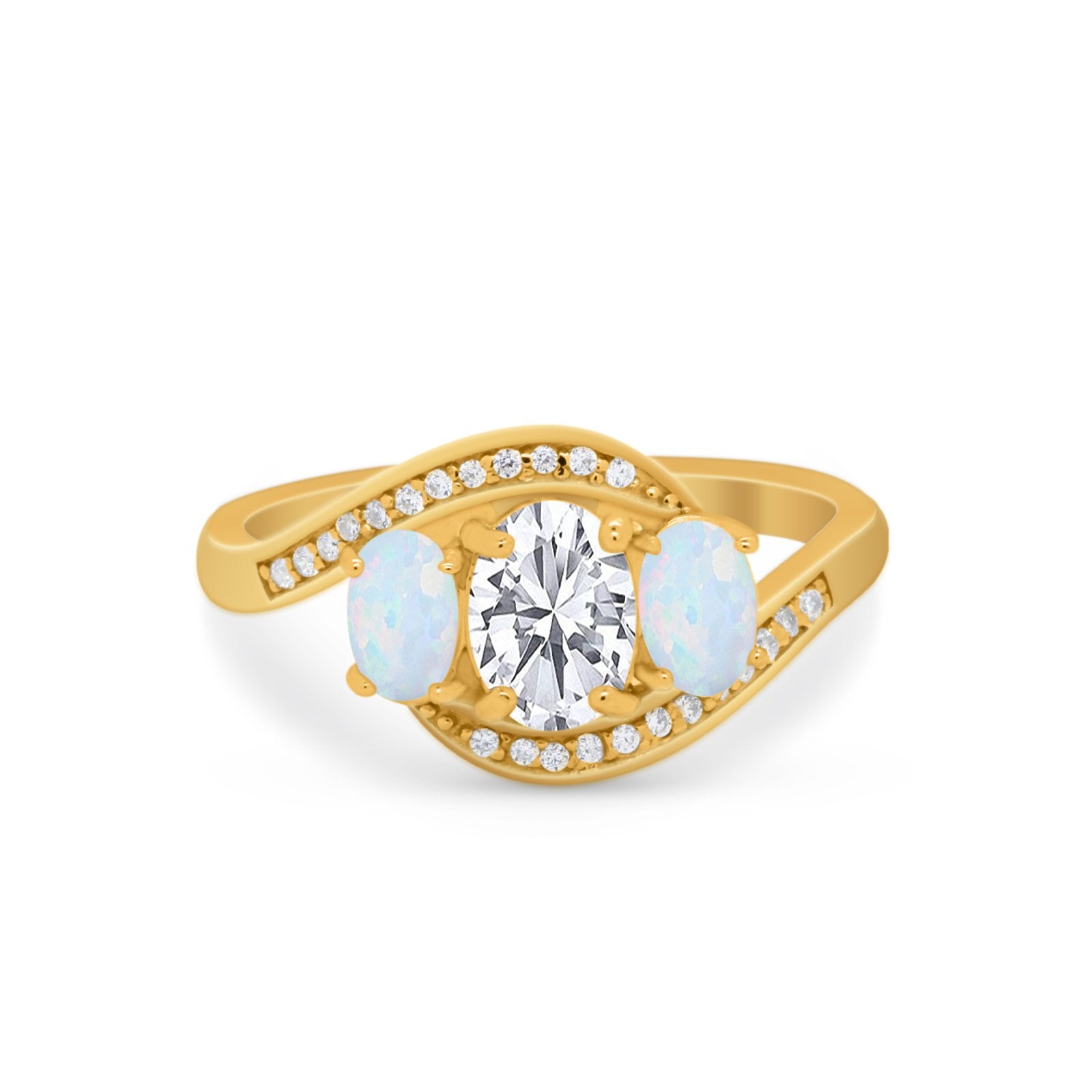 3-Stone Swirl Wedding Ring Round Simulated Cubic Zirconia 925 Sterling Silver