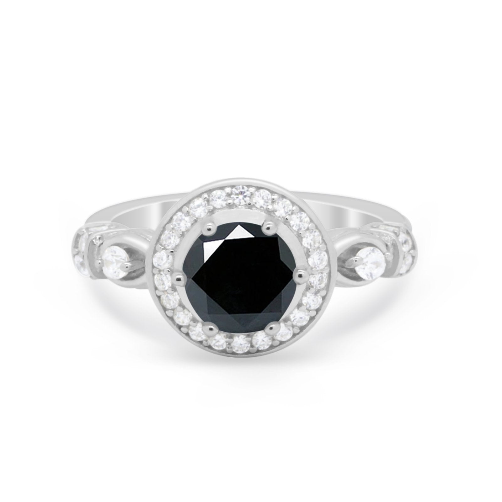 Halo Engagement Ring Simulated Cubic Zirconia 925 Sterling Silver