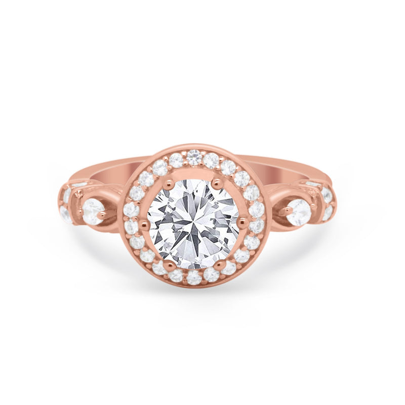 Halo Engagement Ring Simulated Cubic Zirconia 925 Sterling Silver