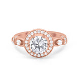 Halo Engagement Ring Simulated Cubic Zirconia 925 Sterling Silver