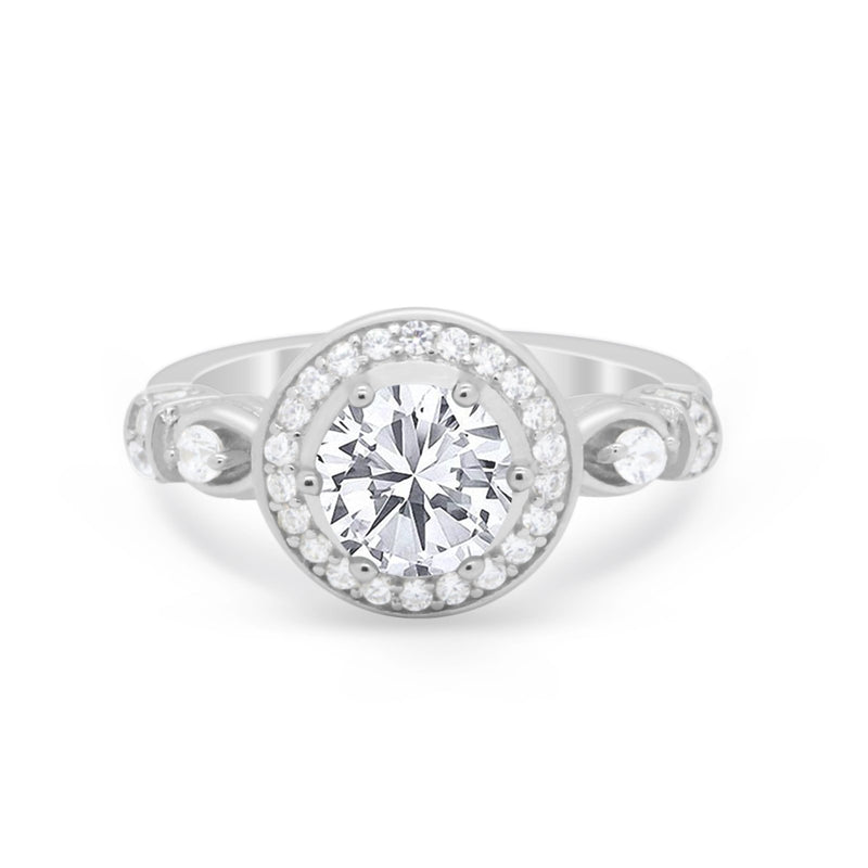 Halo Engagement Ring Simulated Cubic Zirconia 925 Sterling Silver