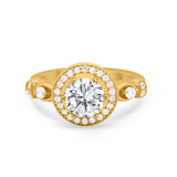 Halo Engagement Ring Simulated Cubic Zirconia 925 Sterling Silver