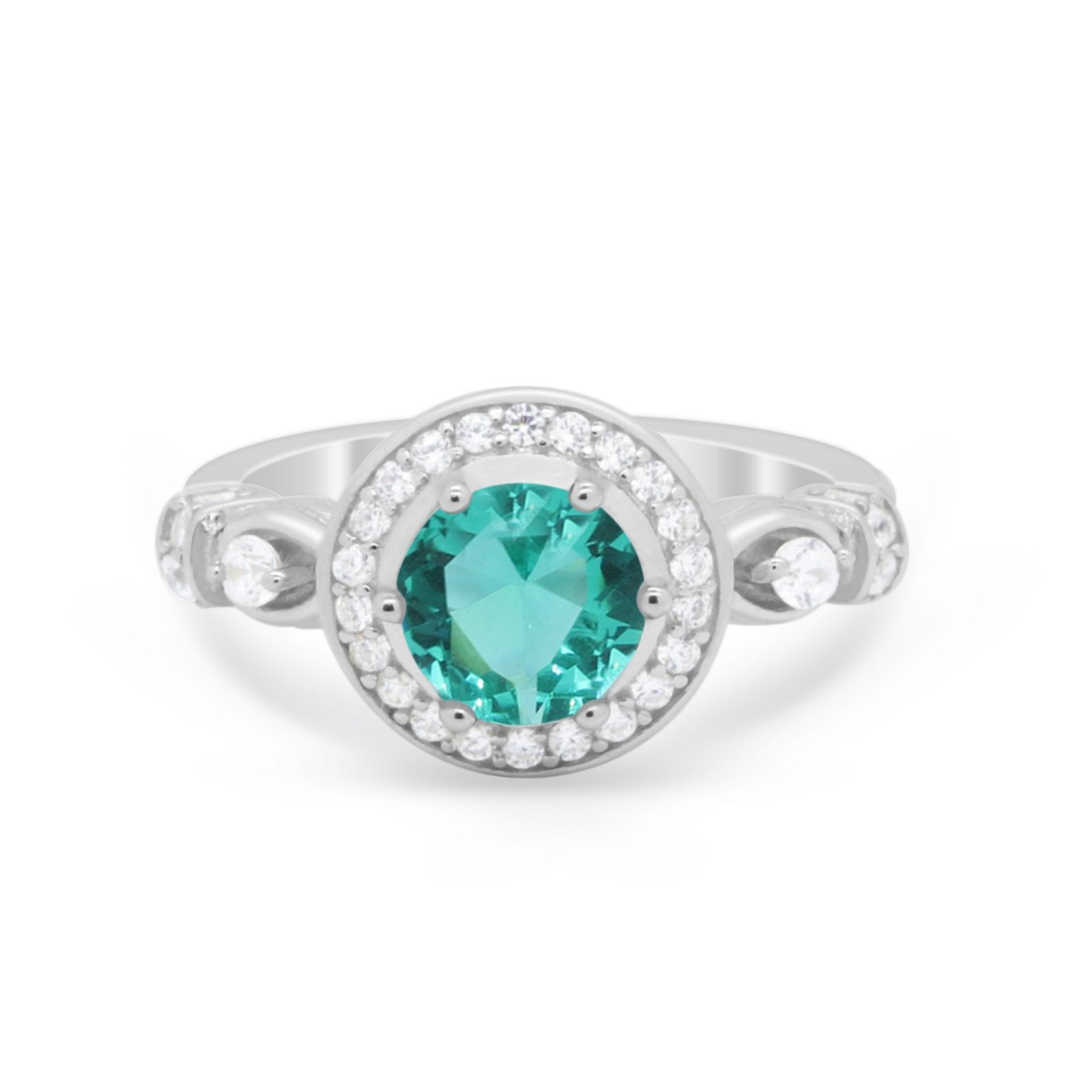 Halo Engagement Ring Simulated Cubic Zirconia 925 Sterling Silver