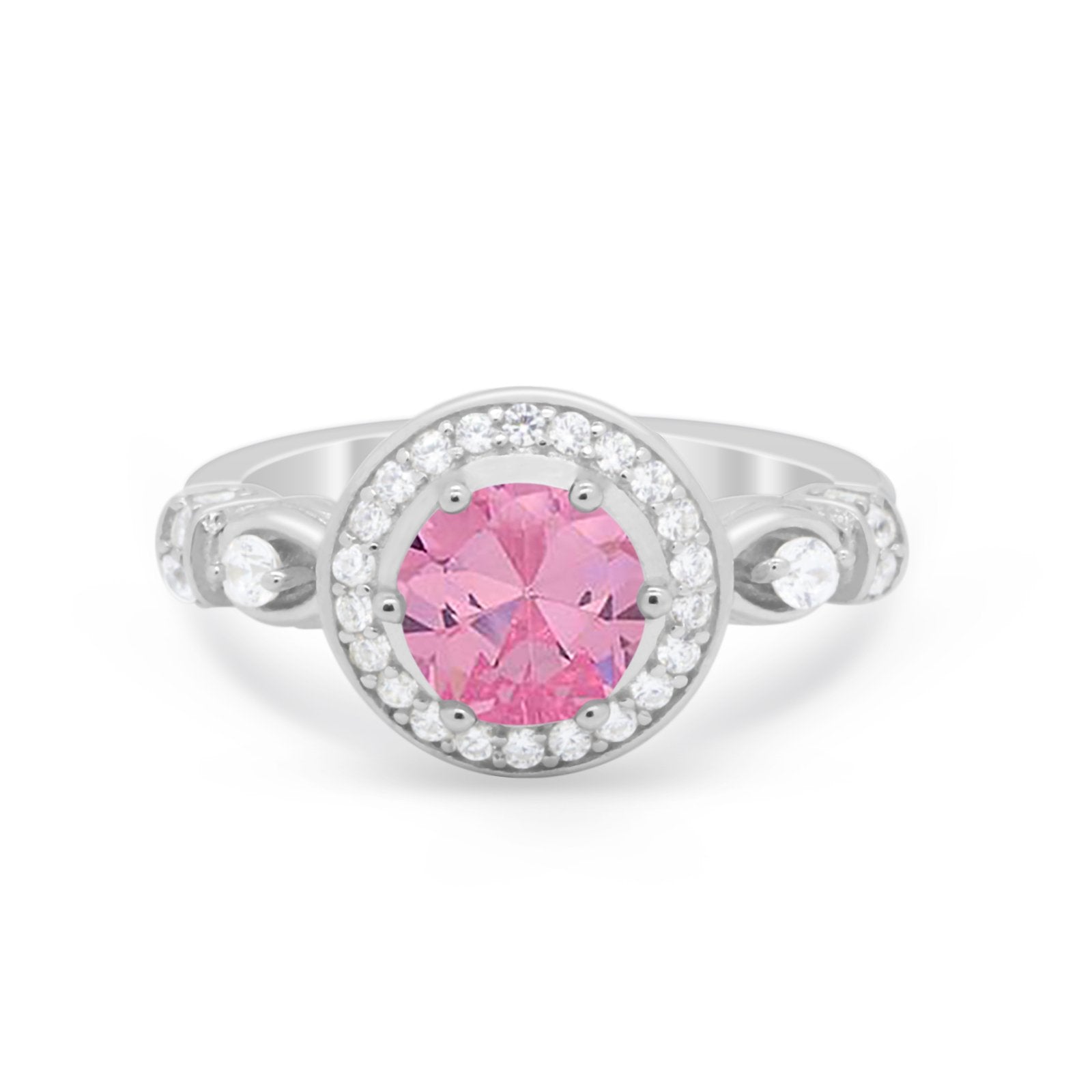 Halo Engagement Ring Simulated Cubic Zirconia 925 Sterling Silver