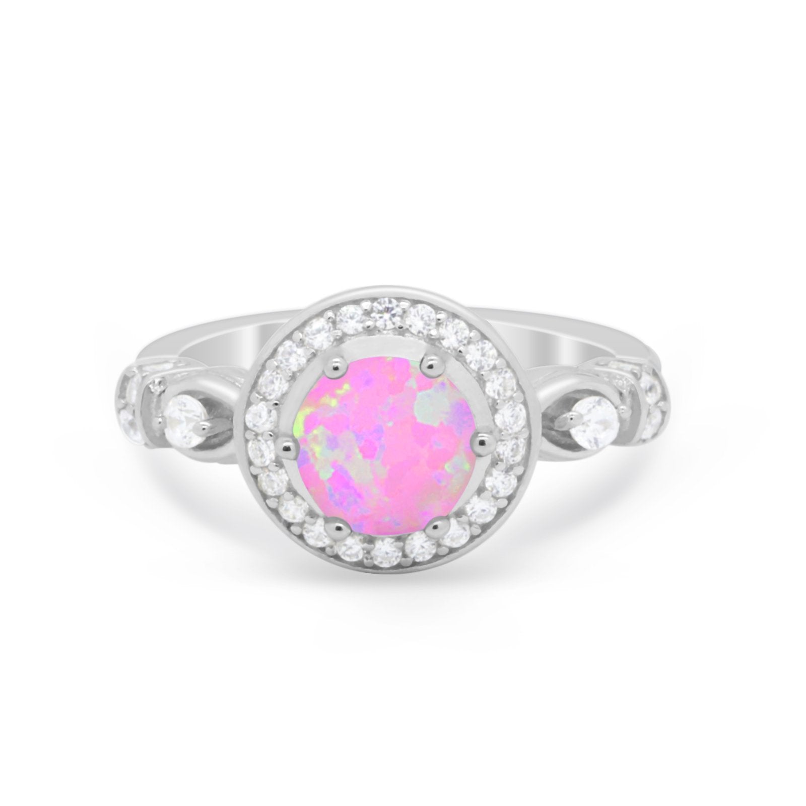Halo Engagement Ring Simulated Cubic Zirconia 925 Sterling Silver