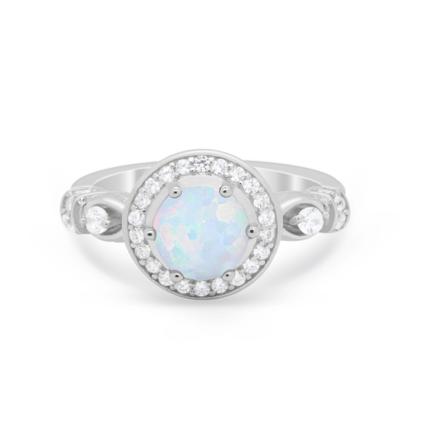 Halo Engagement Ring Simulated Cubic Zirconia 925 Sterling Silver