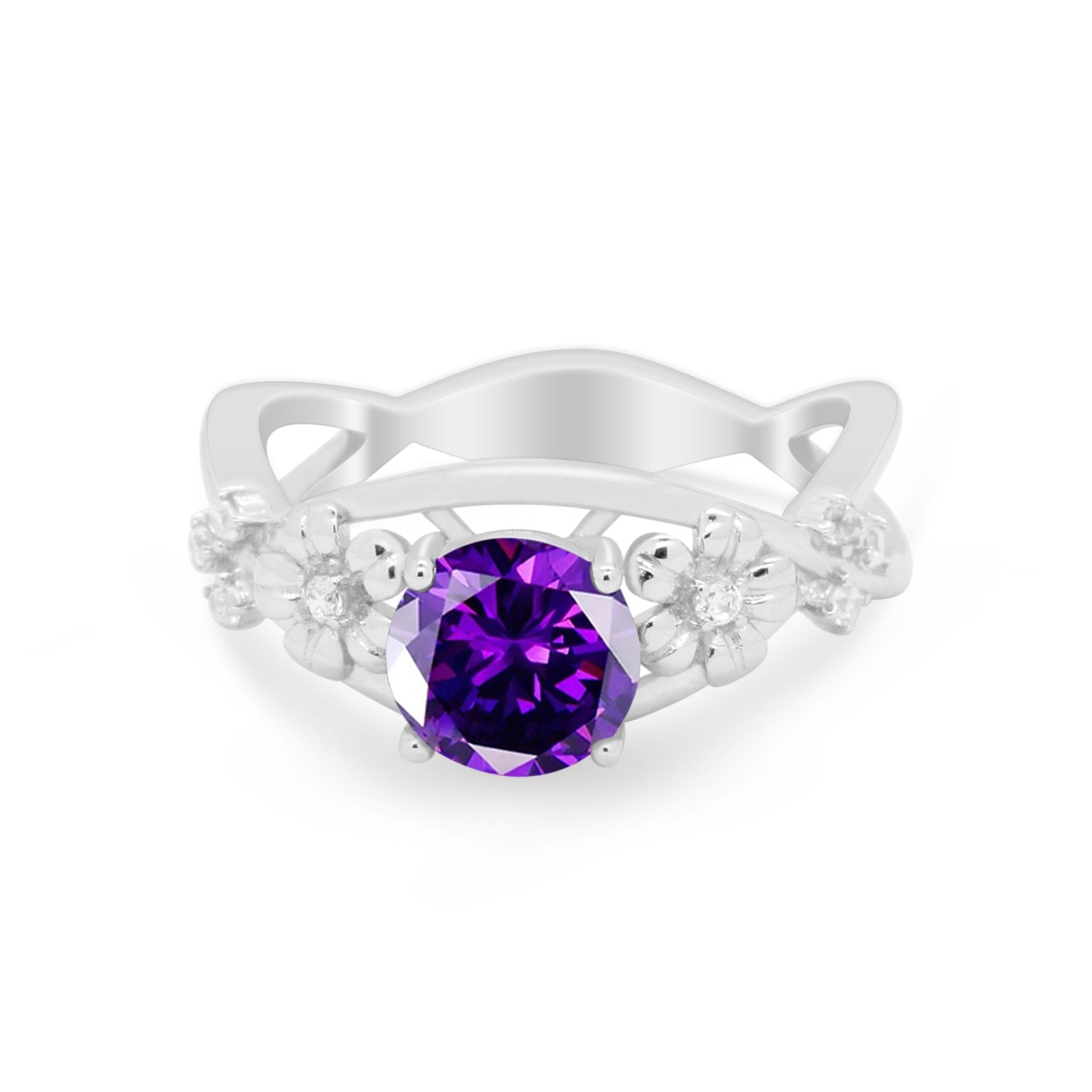 Art Deco Plumeria Flower Infinity Shank Engagement Ring Cubic Zirconia 925 Sterling Silver