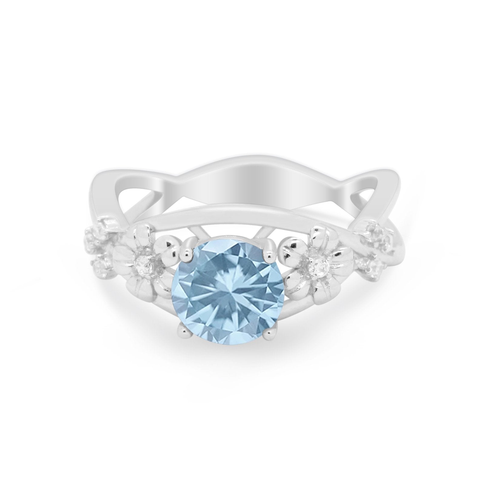 Art Deco Plumeria Flower Infinity Shank Engagement Ring Cubic Zirconia 925 Sterling Silver