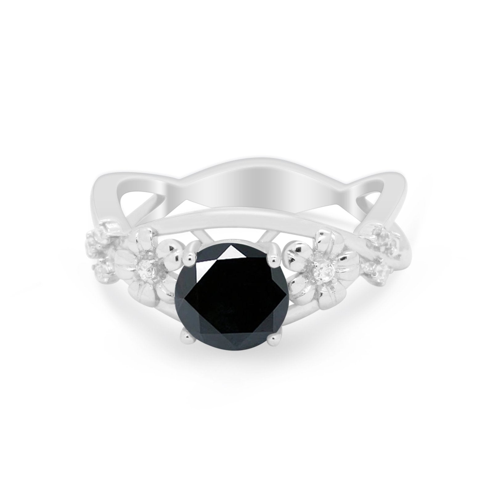 Art Deco Plumeria Flower Infinity Shank Engagement Ring Cubic Zirconia 925 Sterling Silver