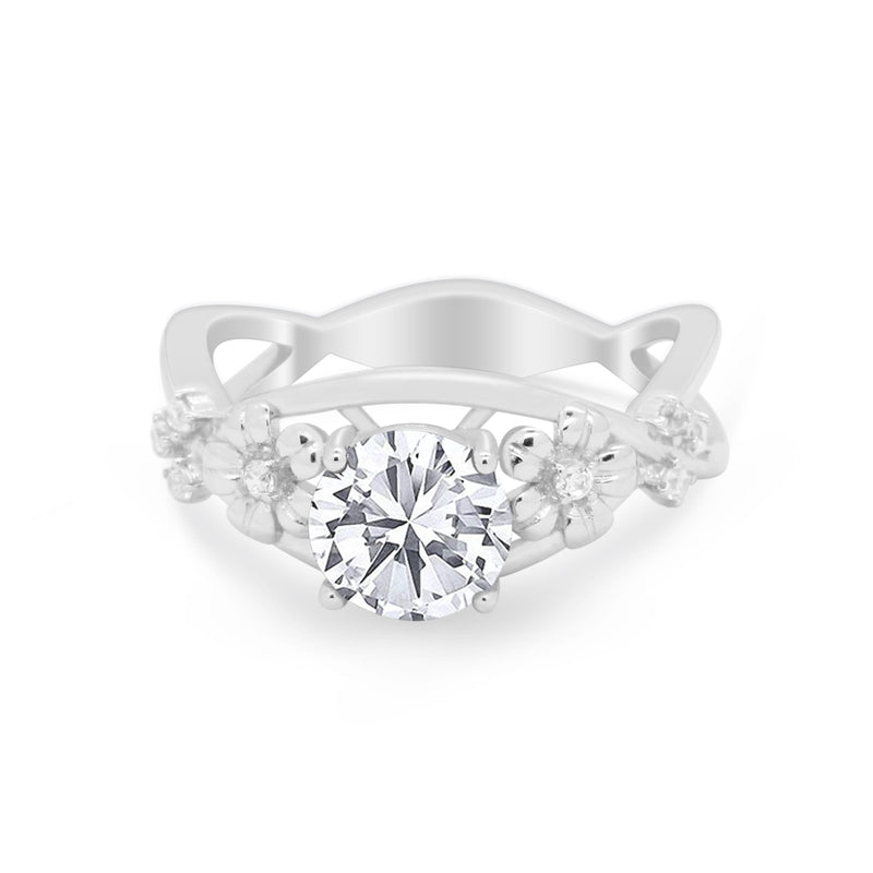 Art Deco Plumeria Flower Infinity Shank Engagement Ring Cubic Zirconia 925 Sterling Silver