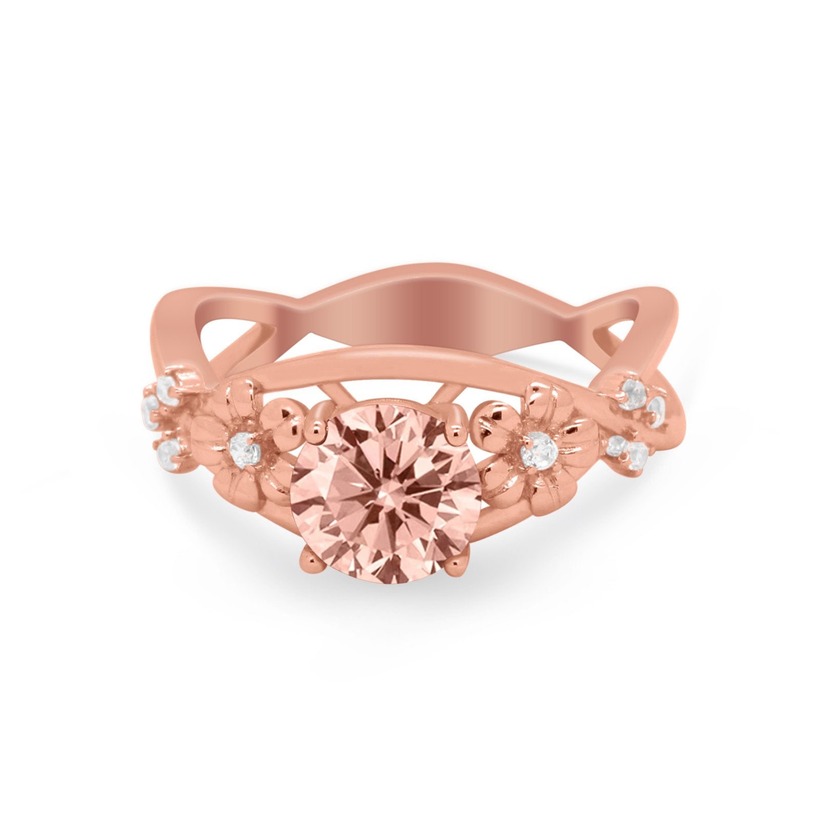 Art Deco Plumeria Flower Infinity Shank Engagement Ring Simulated Cubic Zirconia 925 Sterling Silver
