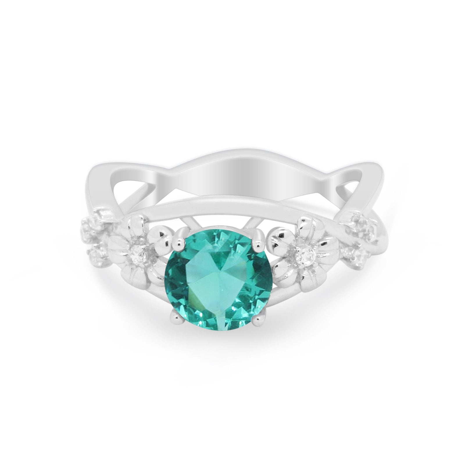 Art Deco Plumeria Flower Infinity Shank Engagement Ring Simulated Cubic Zirconia 925 Sterling Silver