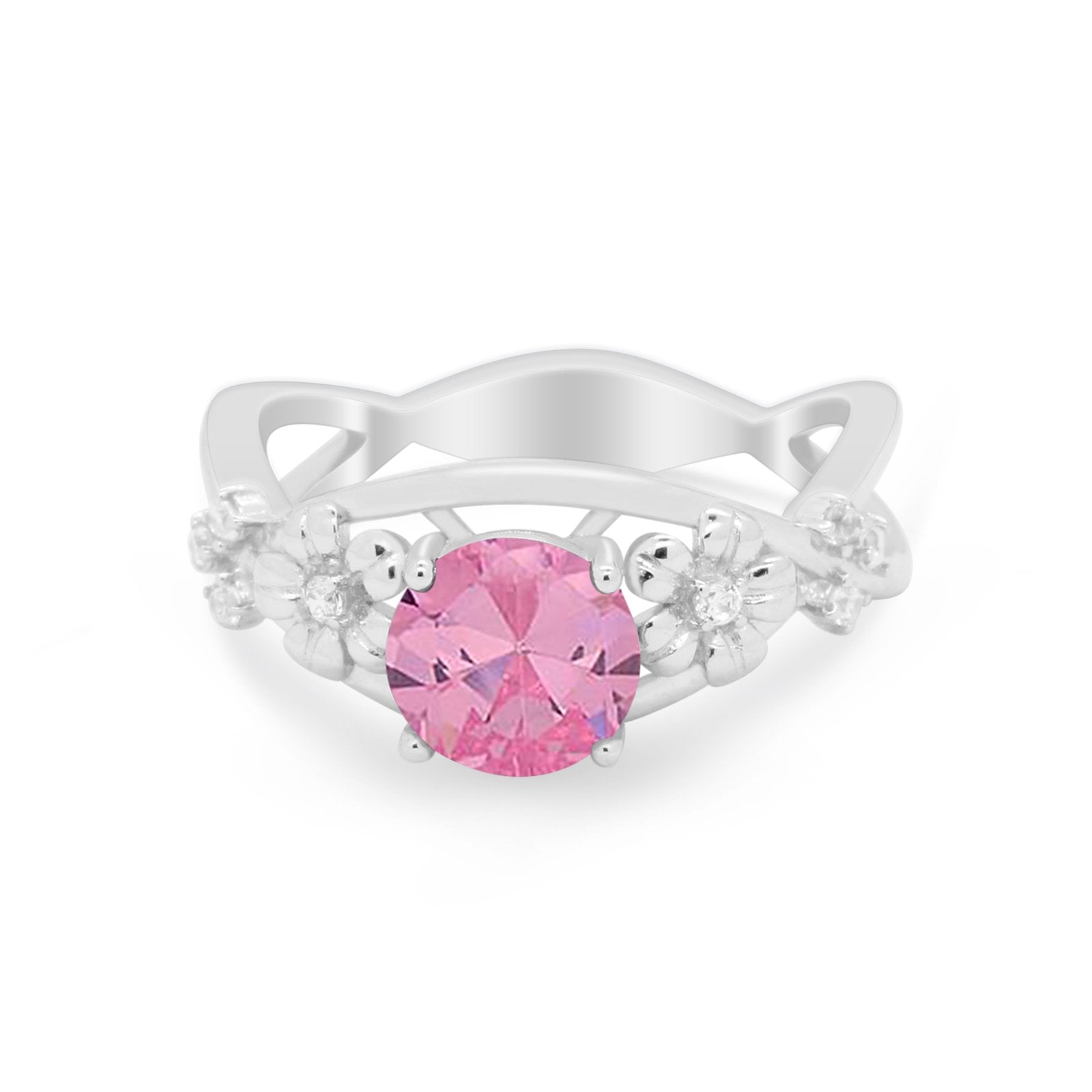 Art Deco Plumeria Flower Infinity Shank Engagement Ring Simulated Cubic Zirconia 925 Sterling Silver