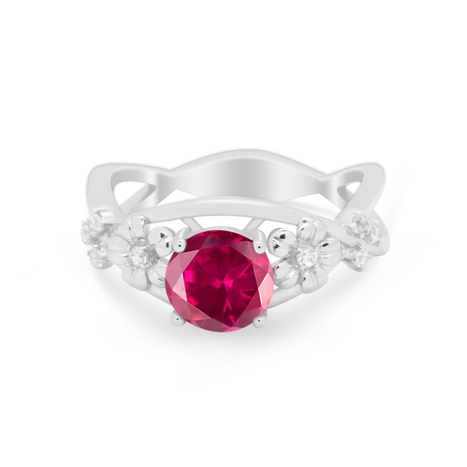 Art Deco Plumeria Flower Infinity Shank Engagement Ring Simulated Cubic Zirconia 925 Sterling Silver