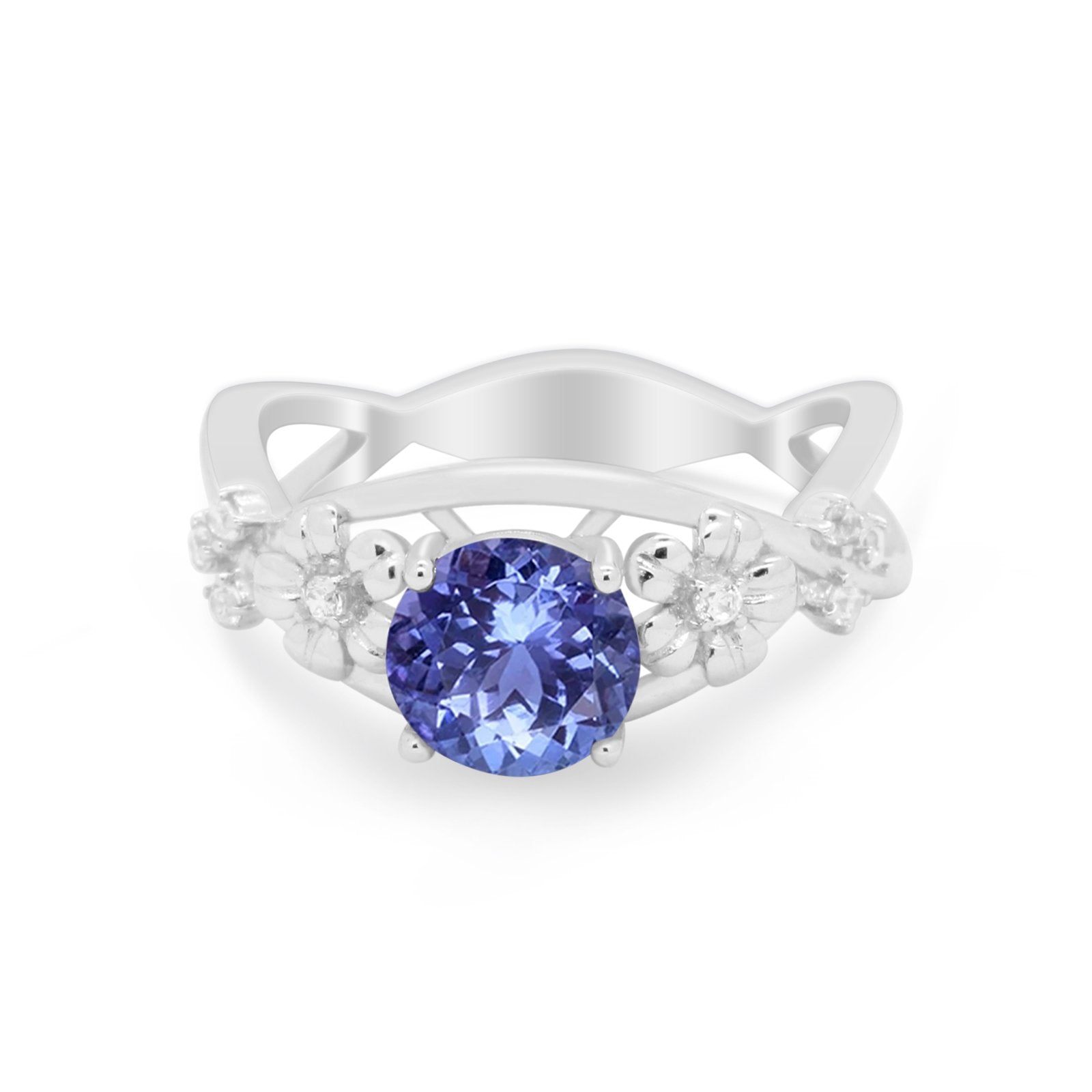 Art Deco Plumeria Flower Infinity Shank Engagement Ring Simulated Cubic Zirconia 925 Sterling Silver