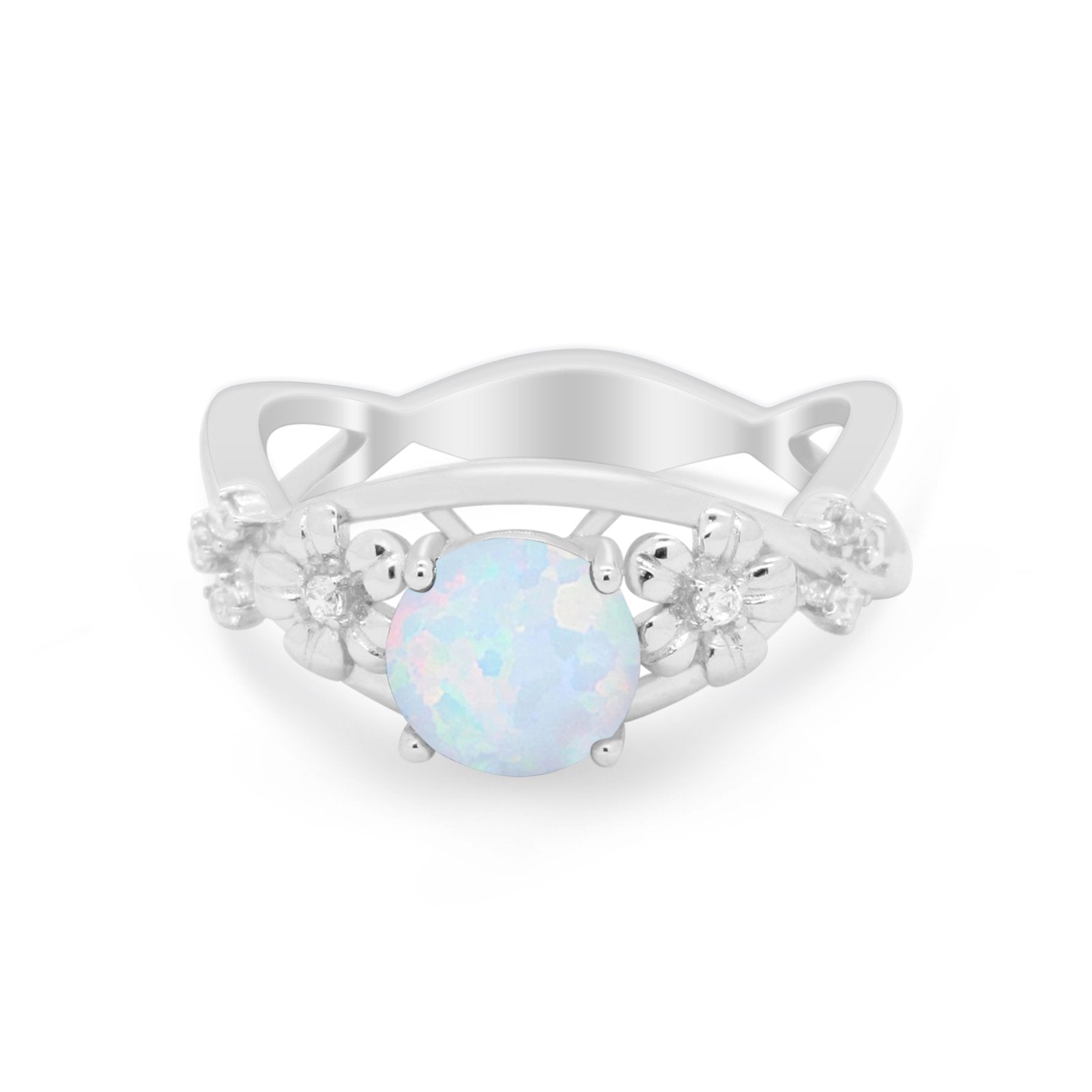 Art Deco Plumeria Flower Infinity Shank Engagement Ring Simulated Cubic Zirconia 925 Sterling Silver