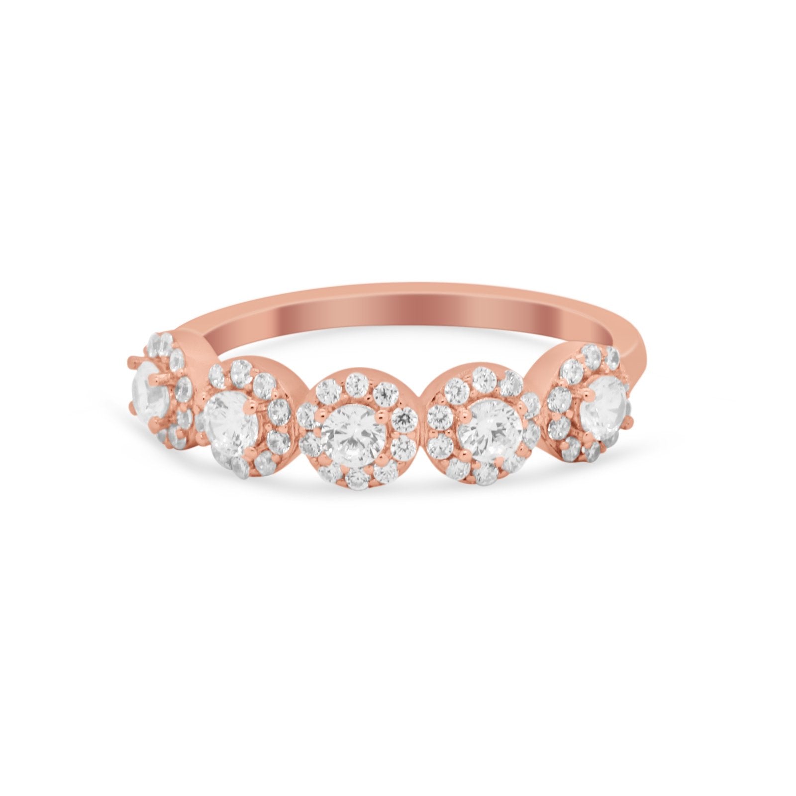 Half Eternity Band Round Cubic Zirconia 925 Sterling Silver 5-Stone Halo