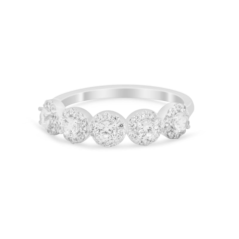 Half Eternity Band Round Cubic Zirconia 925 Sterling Silver 5-Stone Halo
