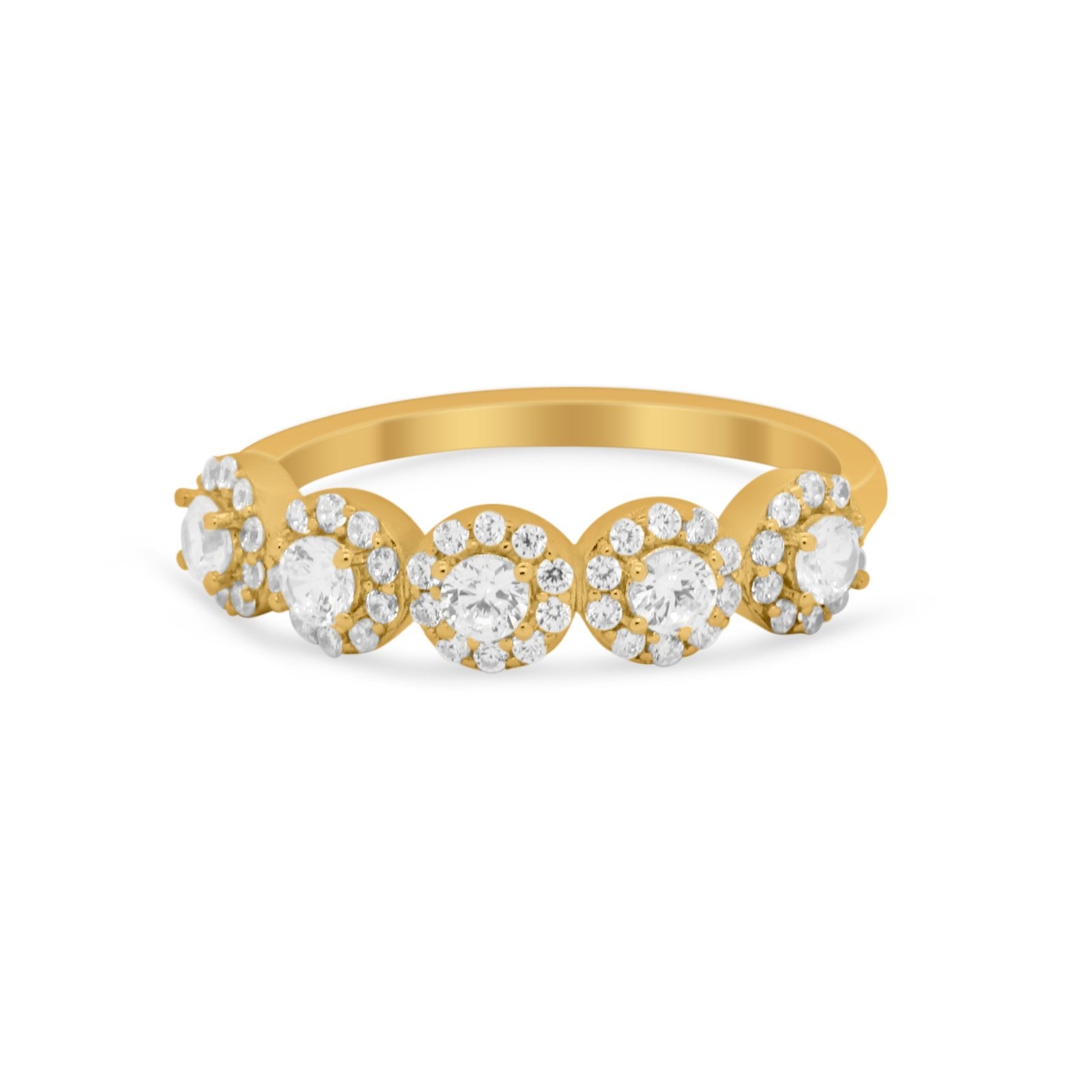Half Eternity Band Round Cubic Zirconia 925 Sterling Silver 5-Stone Halo