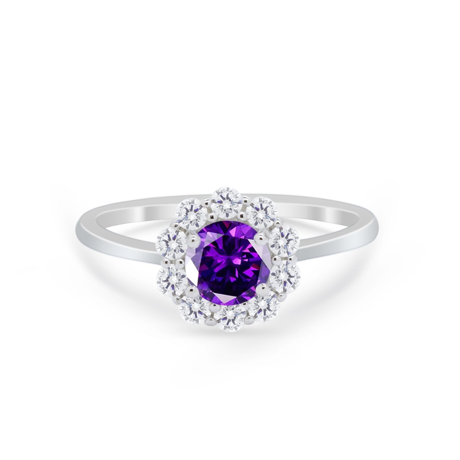 Floral Wedding Ring Petite Dainty Simulated Cubic Zirconia 925 Sterling Silver
