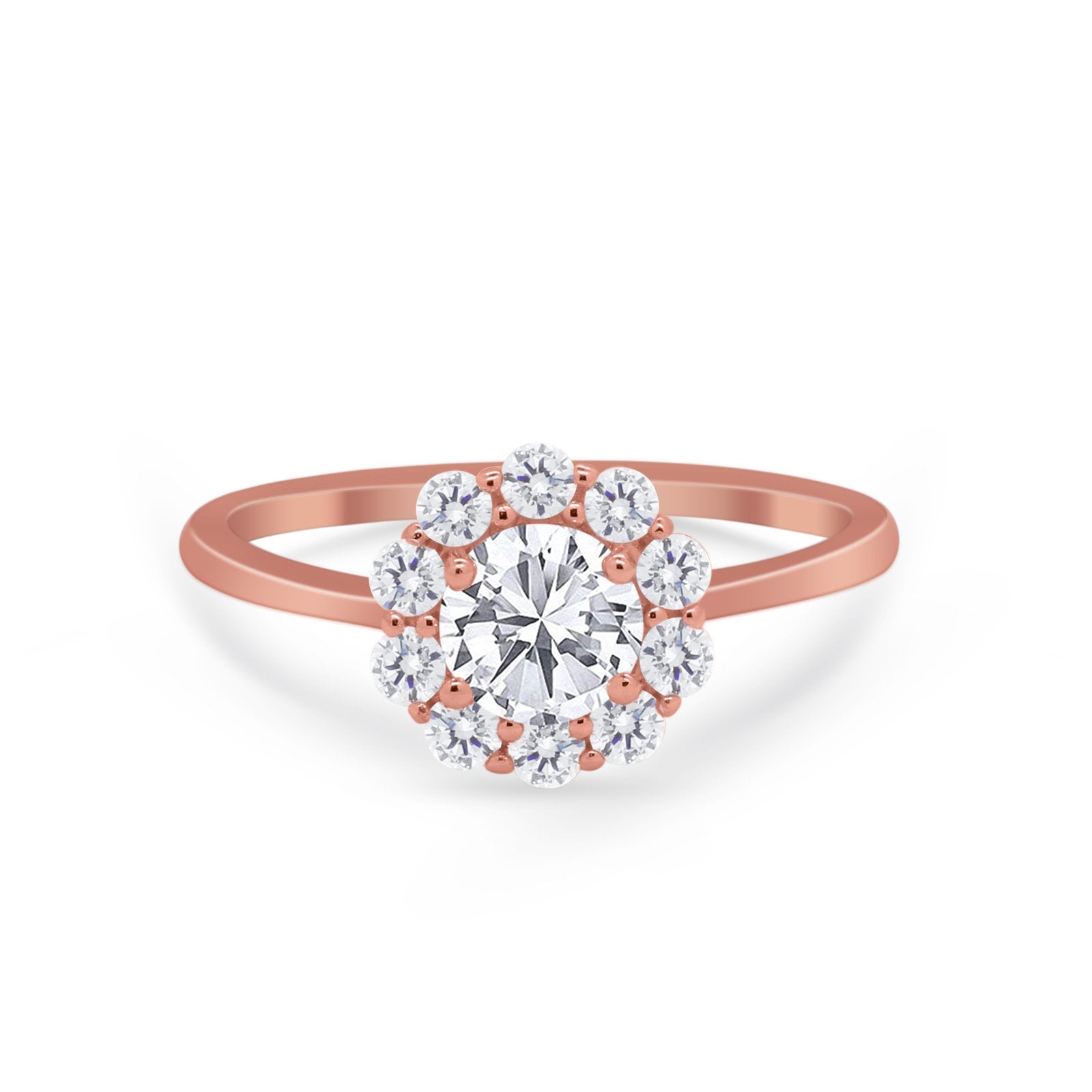 Floral Wedding Ring Petite Dainty Simulated Cubic Zirconia 925 Sterling Silver