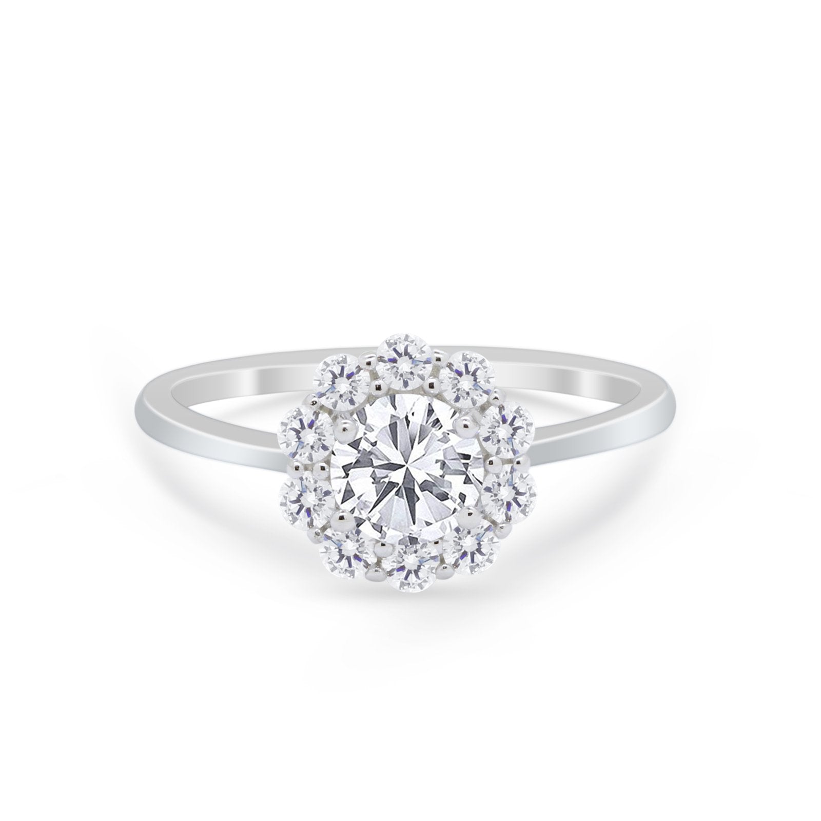 Floral Wedding Ring Petite Dainty Simulated Cubic Zirconia 925 Sterling Silver
