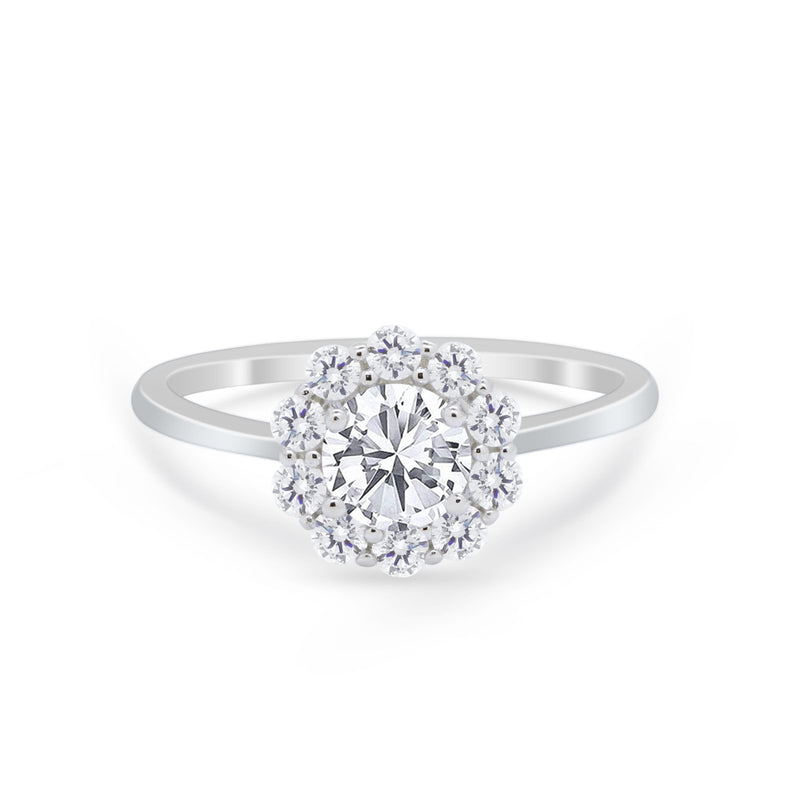 Floral Wedding Ring Petite Dainty Simulated Cubic Zirconia 925 Sterling Silver