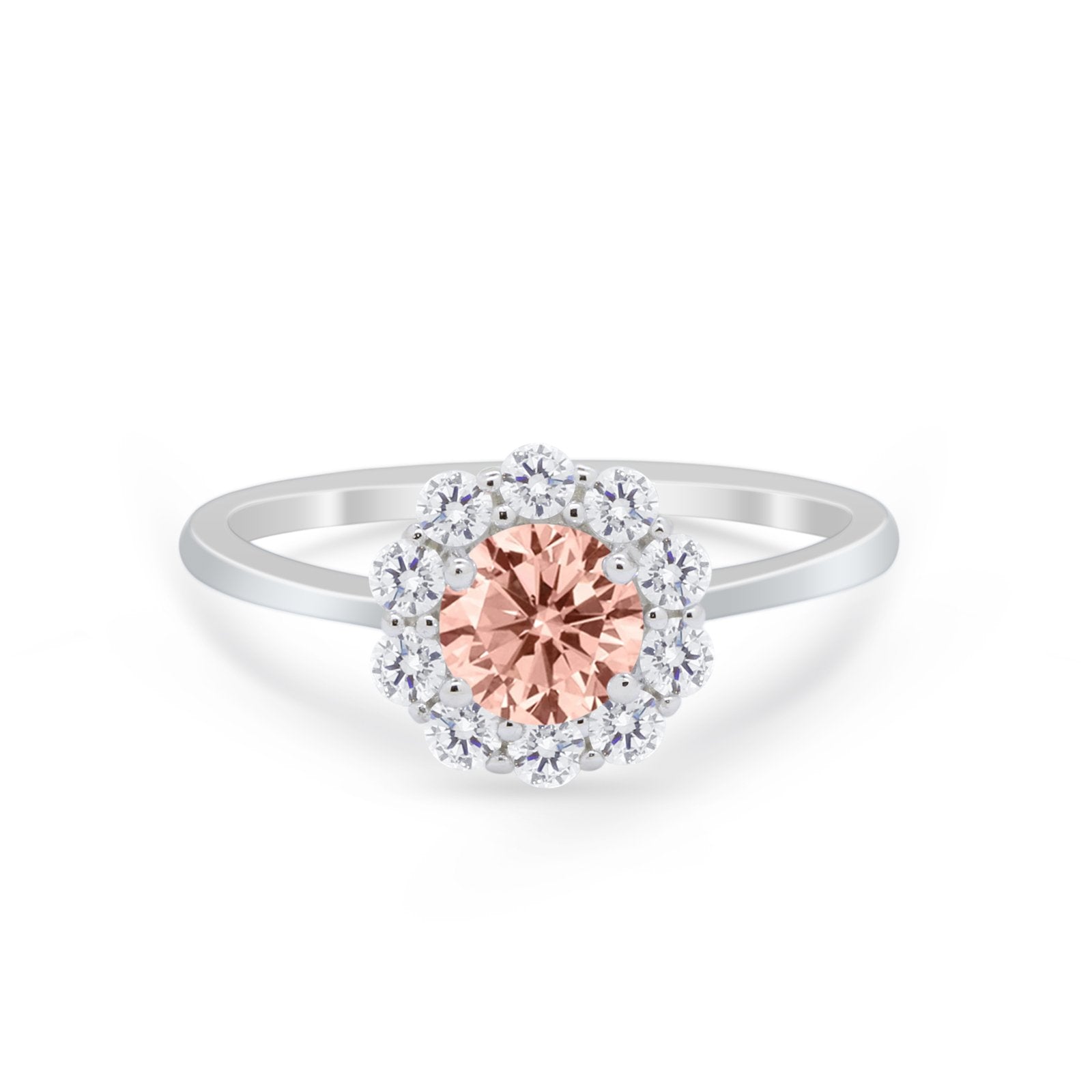 Floral Wedding Ring Petite Dainty Simulated Cubic Zirconia 925 Sterling Silver