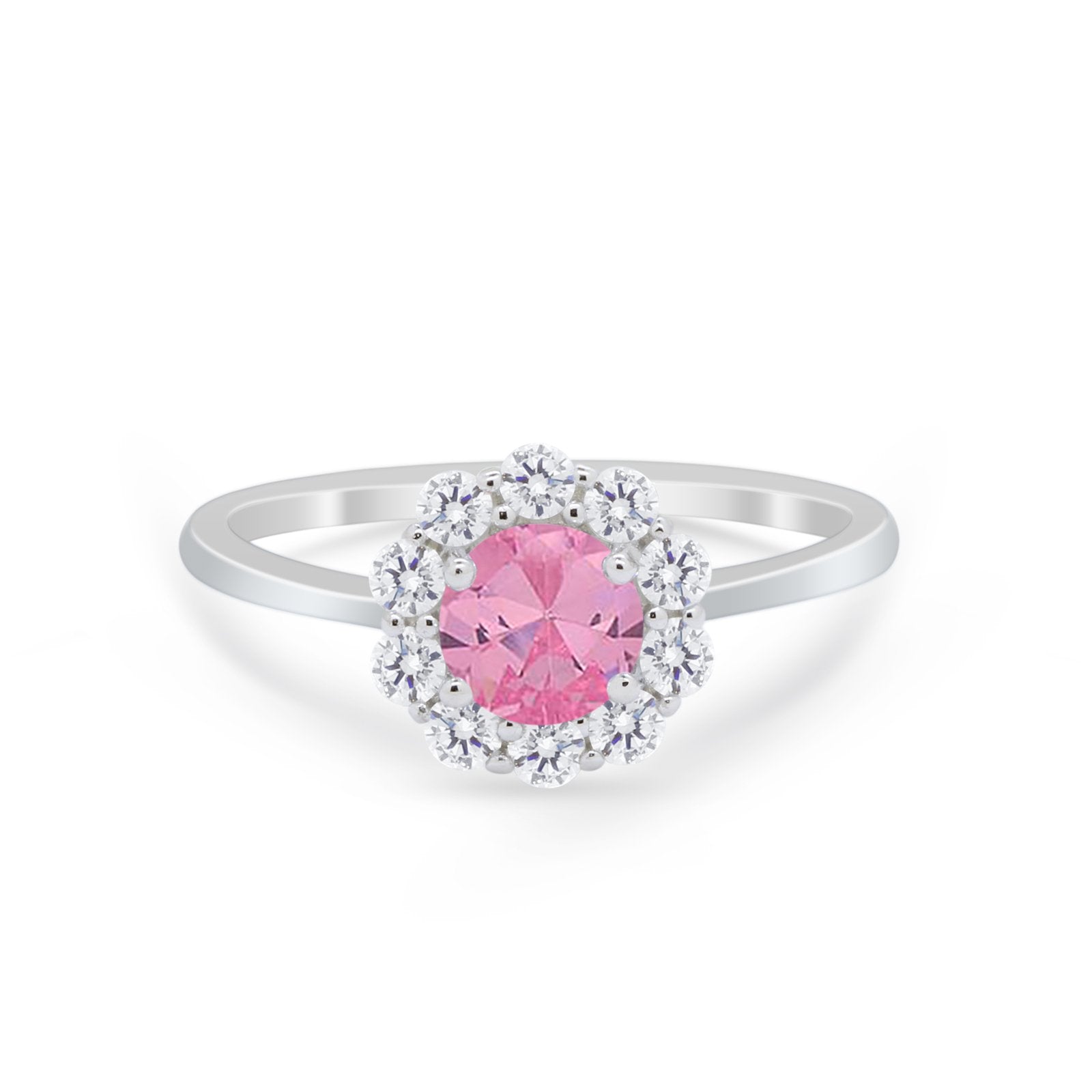 Floral Wedding Ring Petite Dainty Simulated Cubic Zirconia 925 Sterling Silver