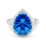 Teardrop Cocktail Engagement Ring Pear Simulated Cubic Zirconia 925 Sterling Silver