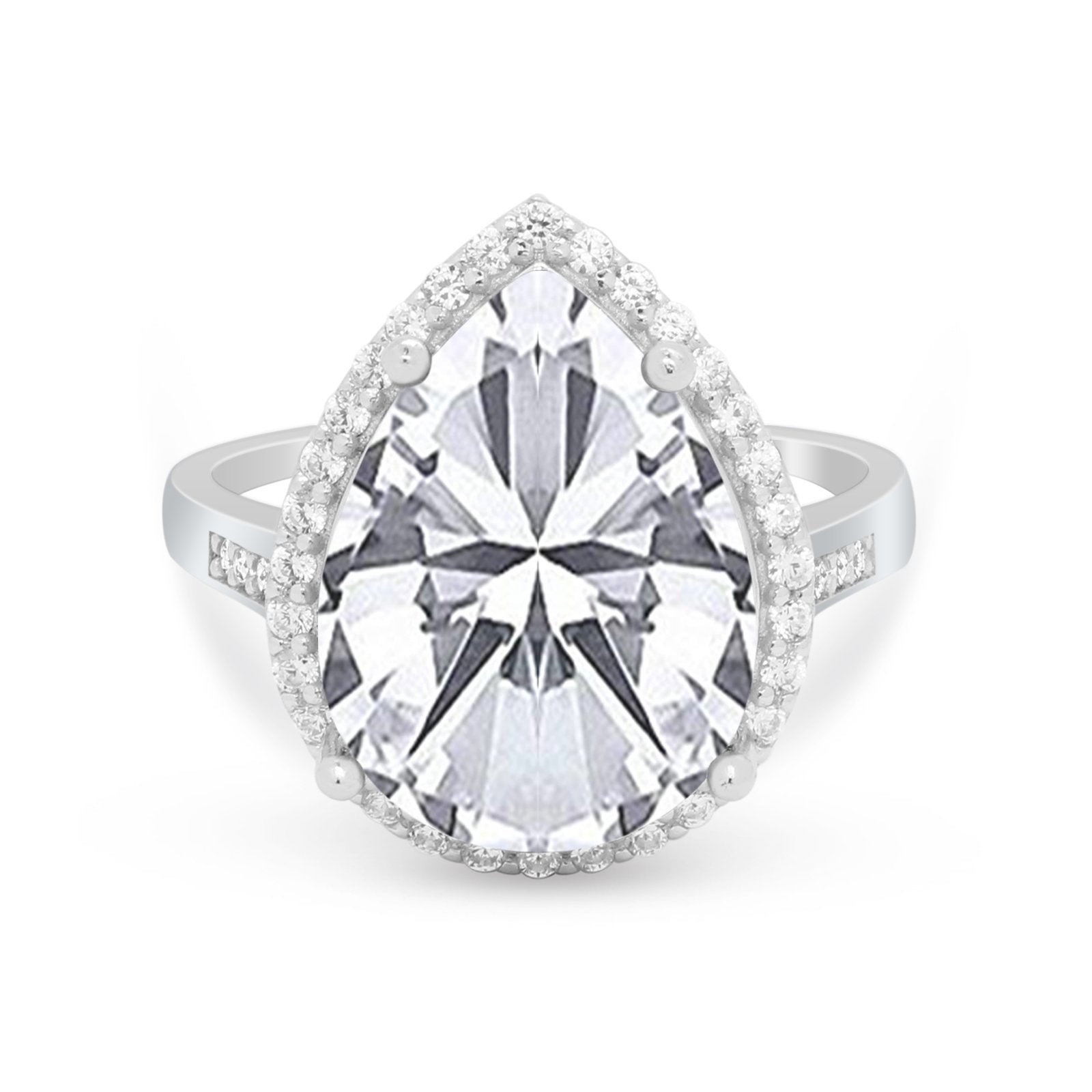 Teardrop Cocktail Engagement Ring Pear Simulated Cubic Zirconia 925 Sterling Silver