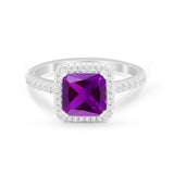Halo Princess Cut Wedding Ring Simulated Cubic Zirconia 925 Sterling Silver
