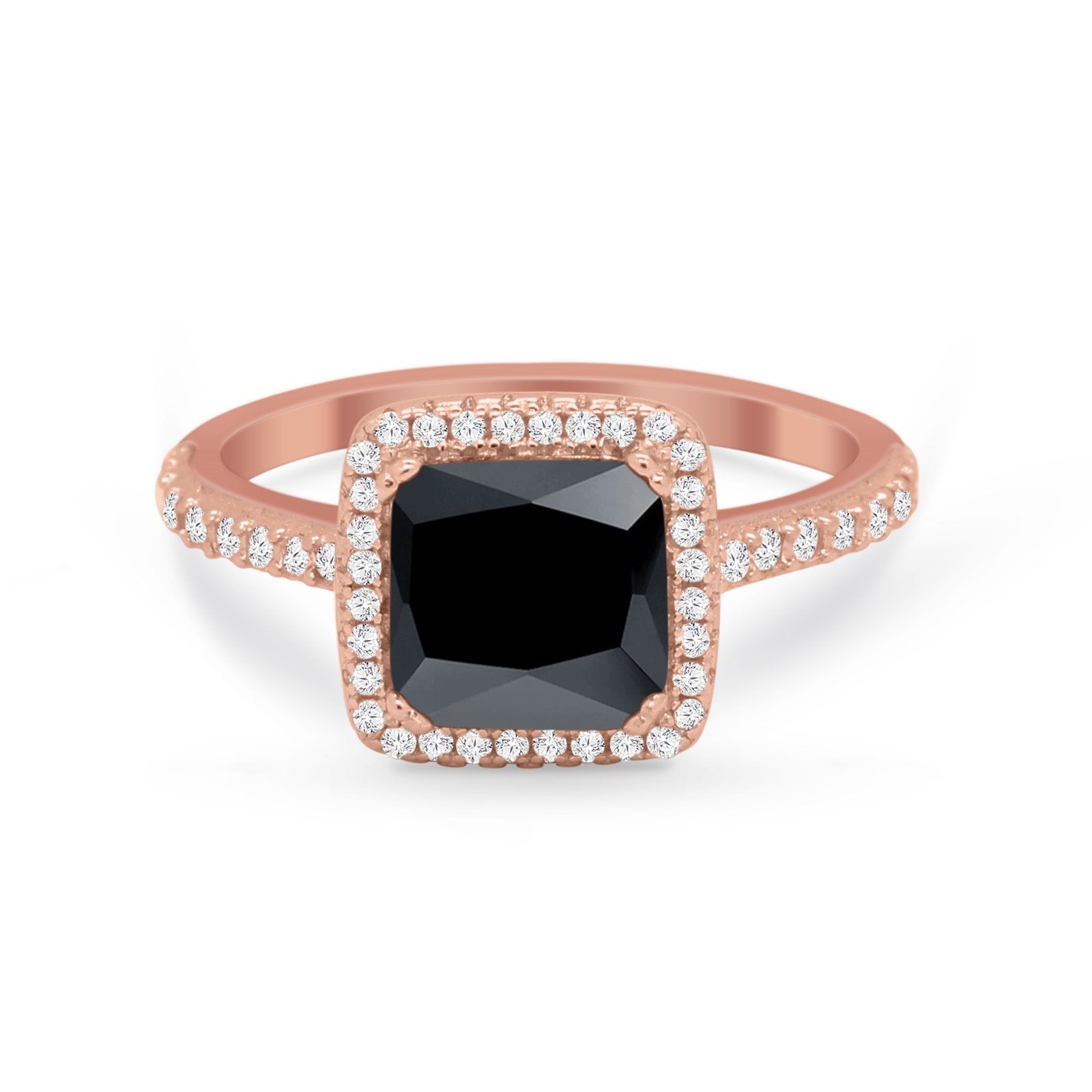 Halo Princess Cut Wedding Ring Simulated Cubic Zirconia 925 Sterling Silver