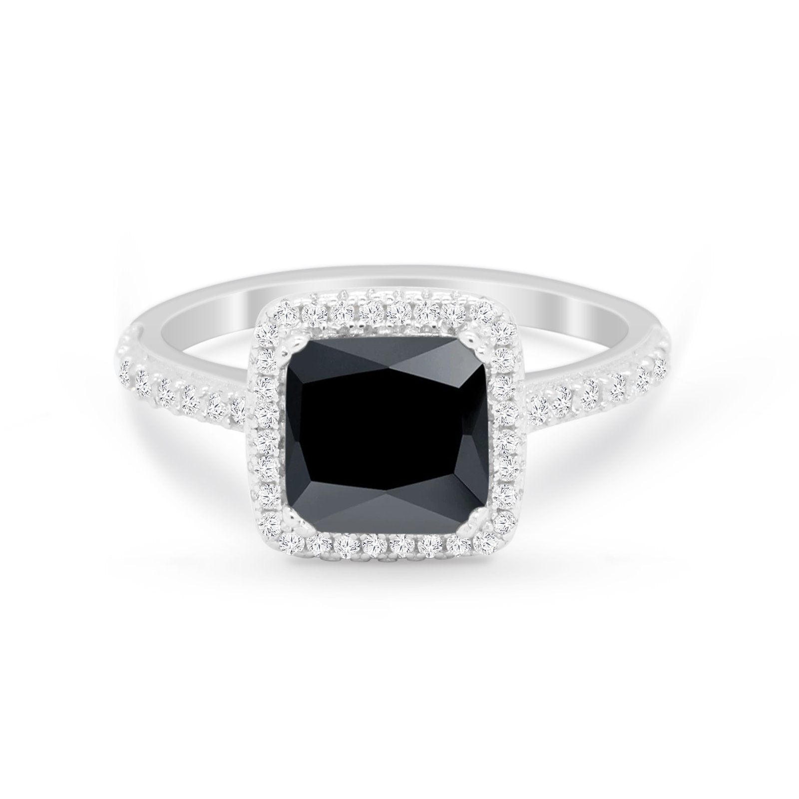 Halo Princess Cut Wedding Ring Simulated Cubic Zirconia 925 Sterling Silver