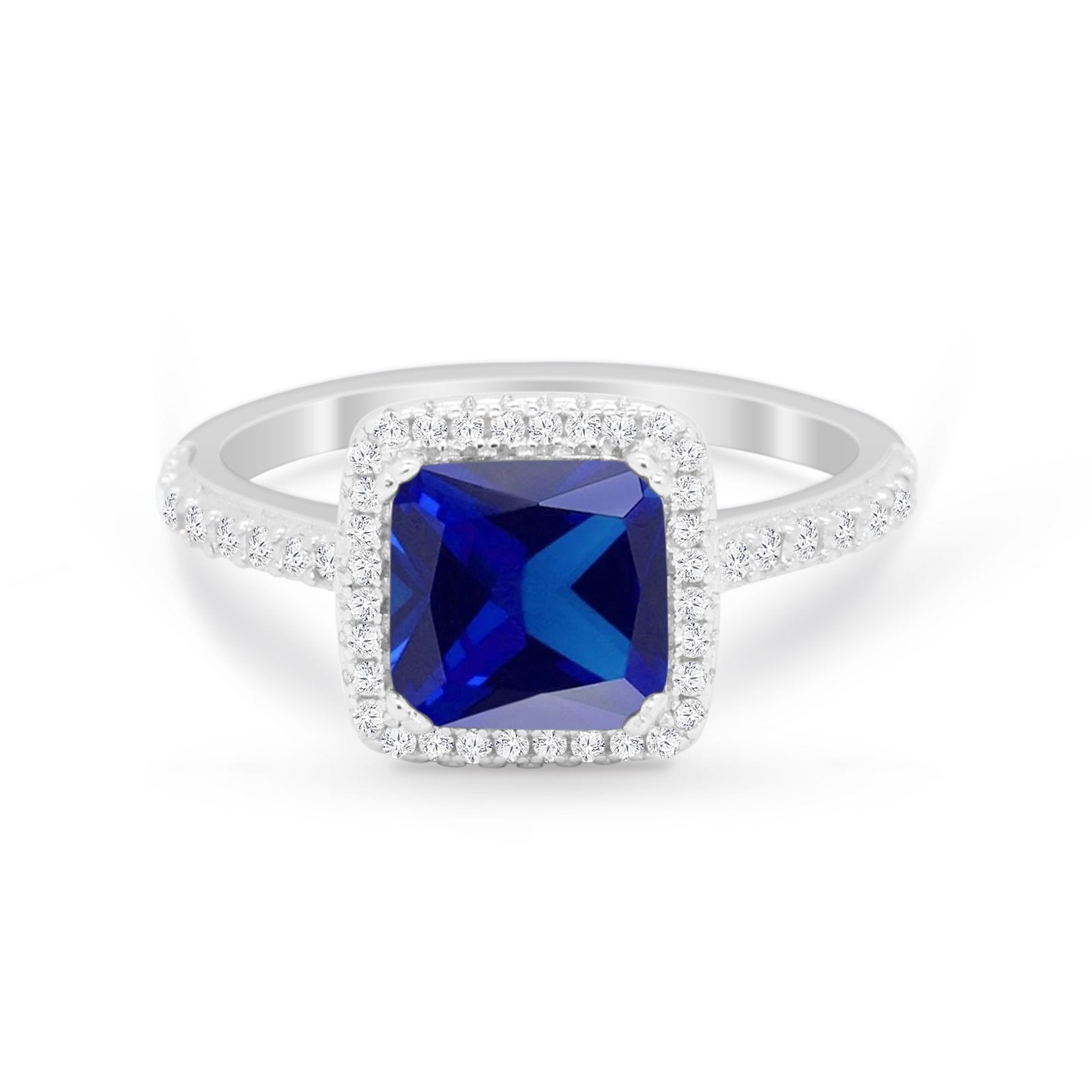 Halo Princess Cut Wedding Ring Simulated Cubic Zirconia 925 Sterling Silver