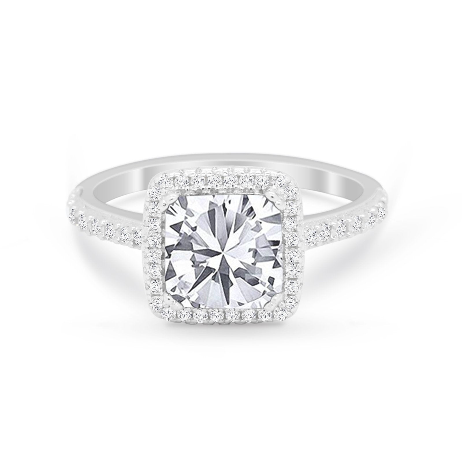 Halo Princess Cut Wedding Ring Simulated Cubic Zirconia 925 Sterling Silver